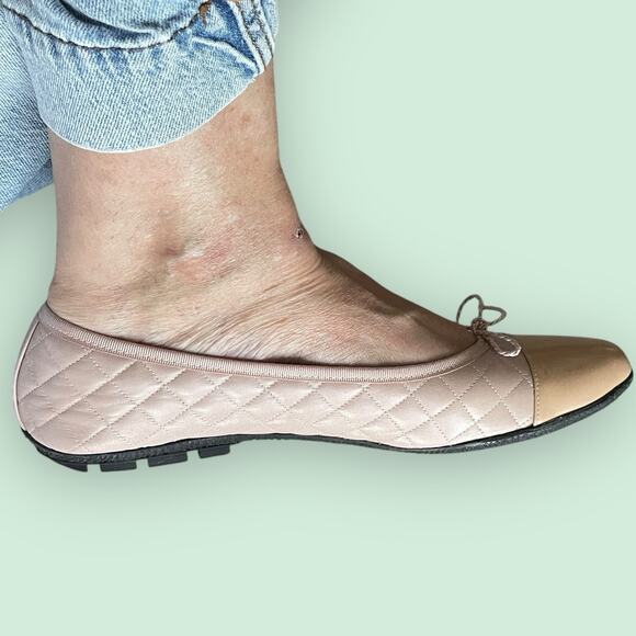 Paul Mayer Attitudes Pink Quilted Leather Beige Cap Toe Ballet Flats Womens 10 - Picture 12 of 14